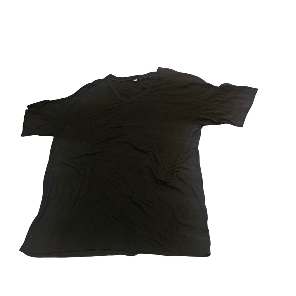 Womens Black V Neck Tee Shirt 2XL Short Sleeve Casual Basic Top